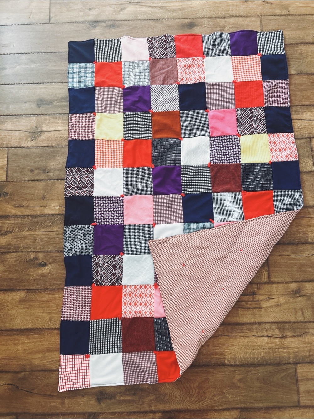 Grandma Vintage handmade patchwork tied lap quilt/throw blanket
